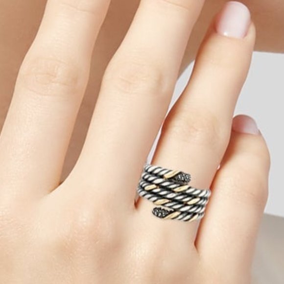 DAVID YURMAN 18K YELLOW GOLD & STERLING SILVER DIAMOND TWO-TONE CABLE BAND RING - Picture 8 of 8